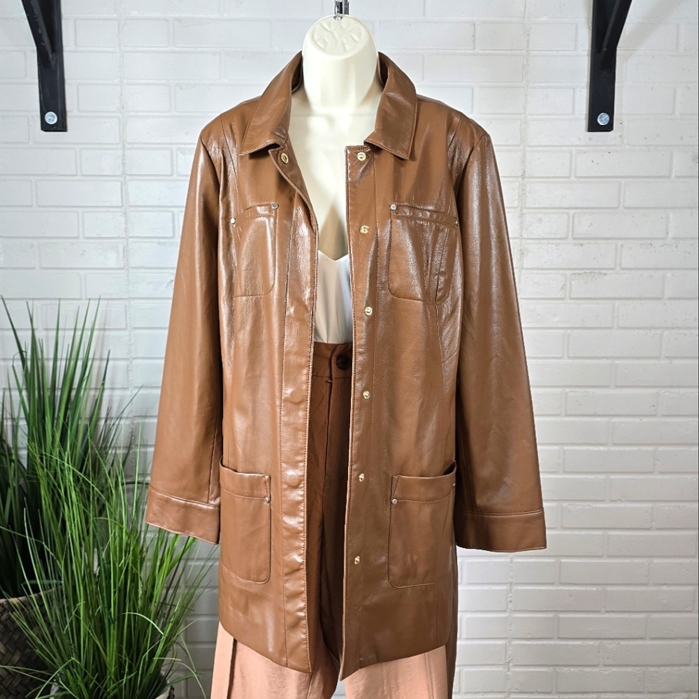 NWT Chicos Brown Coated Vegan Leather Utility Jacket Size 2 - Picture 12 of 12